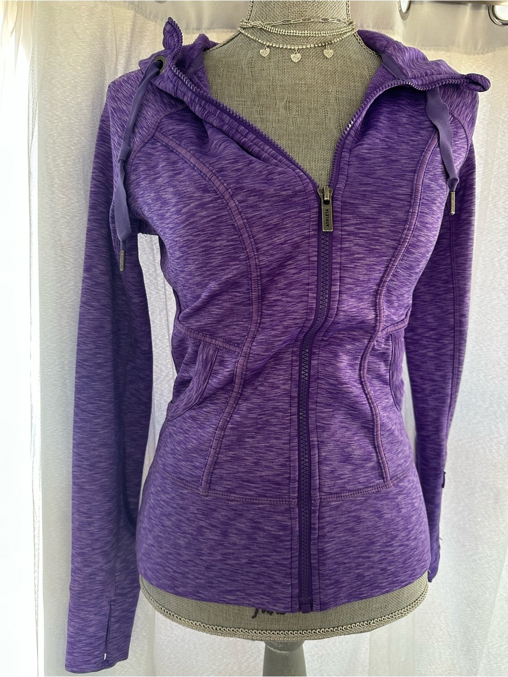 Athleta Heathered Purple Full-Zip Hooded Bomber Jacket